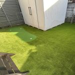 堺市M様 ゴルフ人工芝と花壇レンガ施工